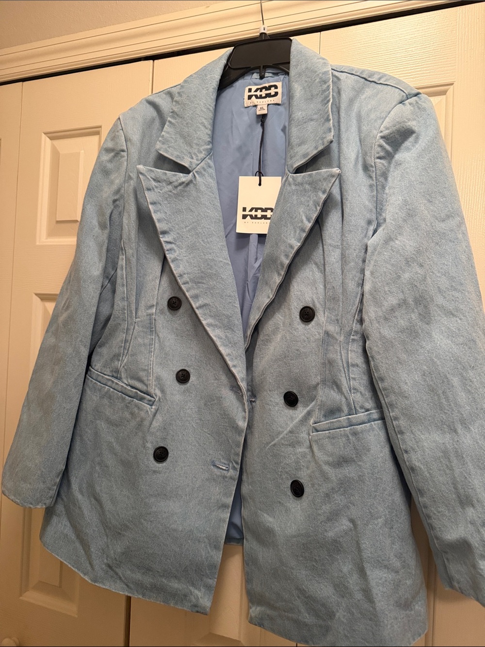 NWT Denim Blue Double-Breasted Women's Blazer Jacket XL